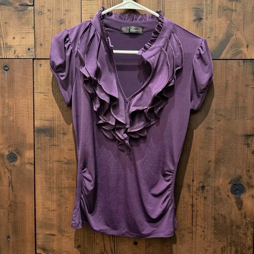 Heart soul Purple Ruffled Women's Top MEDIUM blouse - Picture 2 of 6